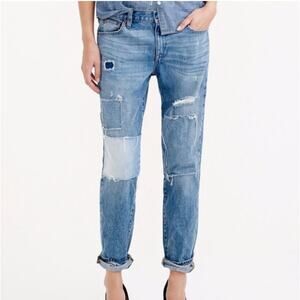 J. CREW Broken-In Boyfriend Patched Distressed Mid-Rise Denim Jeans, Size 29